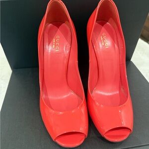 Gucci Vibrant Red Peep-Toe Heels